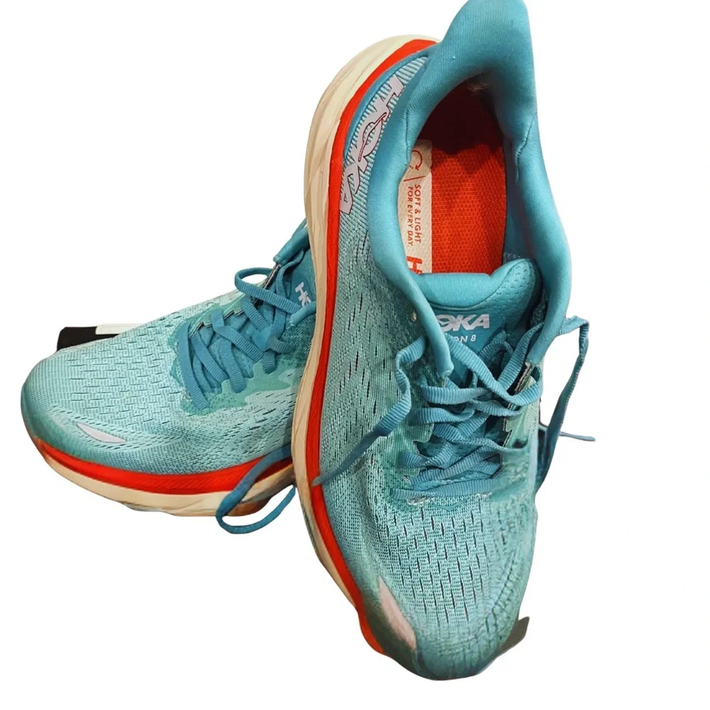 Hoka Women's Aqua and Coral Athletic Shoes - Picture 4 of 6